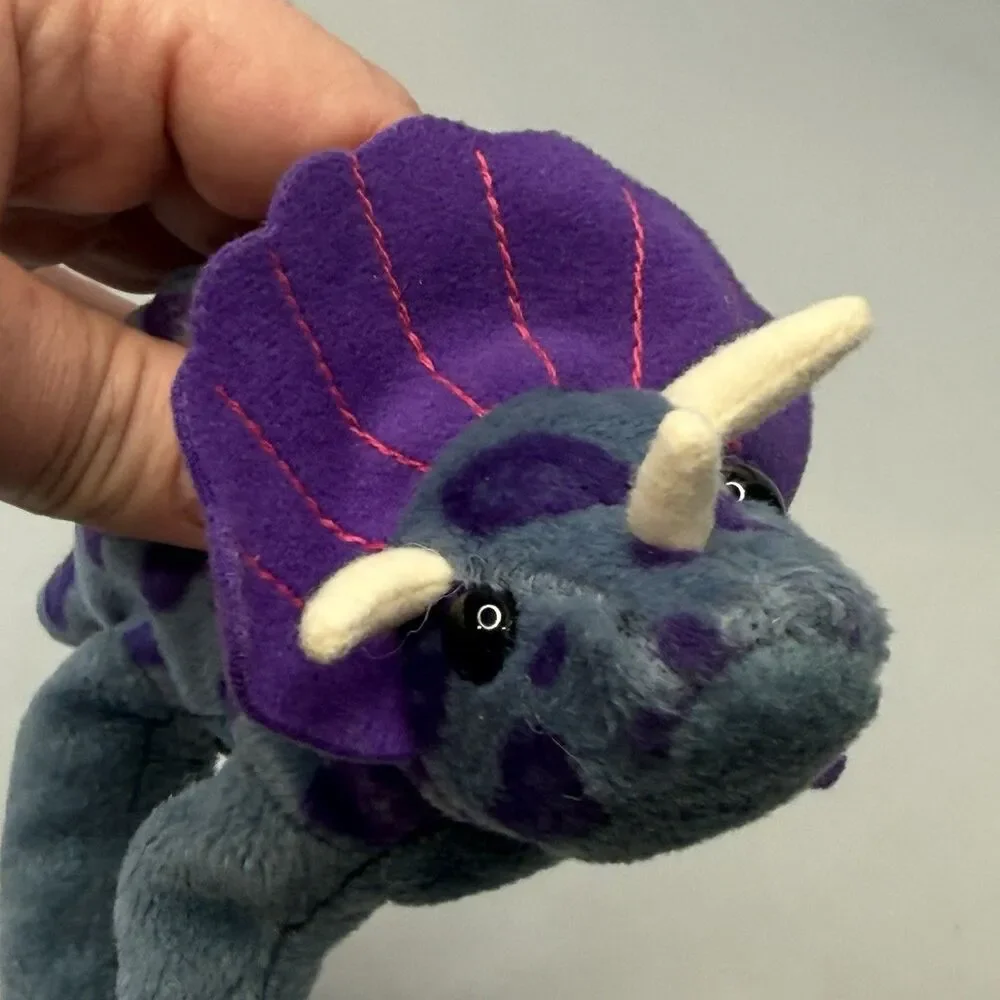 24K Company Fantasaurs 1997 Purple Triceratops Dinosaur Beanie Plush EUC